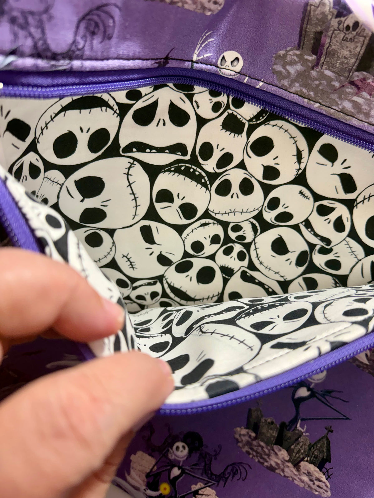 Project Bag for Cross Stitch with skeleton man and stitched woman