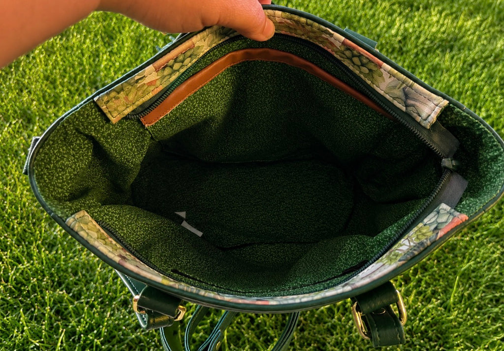 Becca bag with 2 crossbody straps included with succulent vinyl