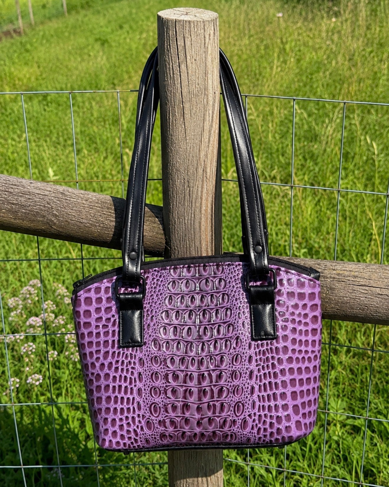 Purple faux crocodile bag