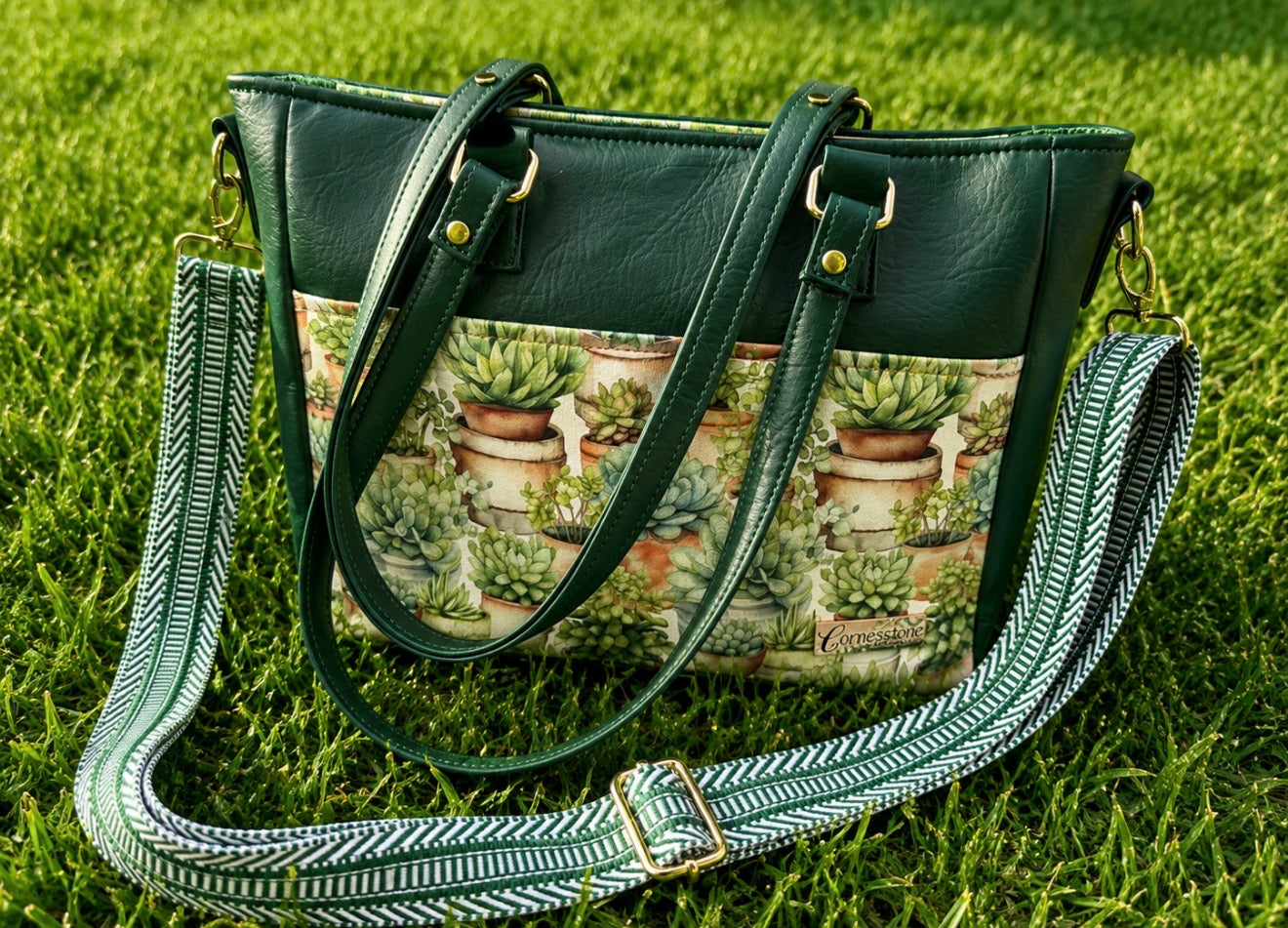 Becca bag with 2 crossbody straps included with succulent vinyl