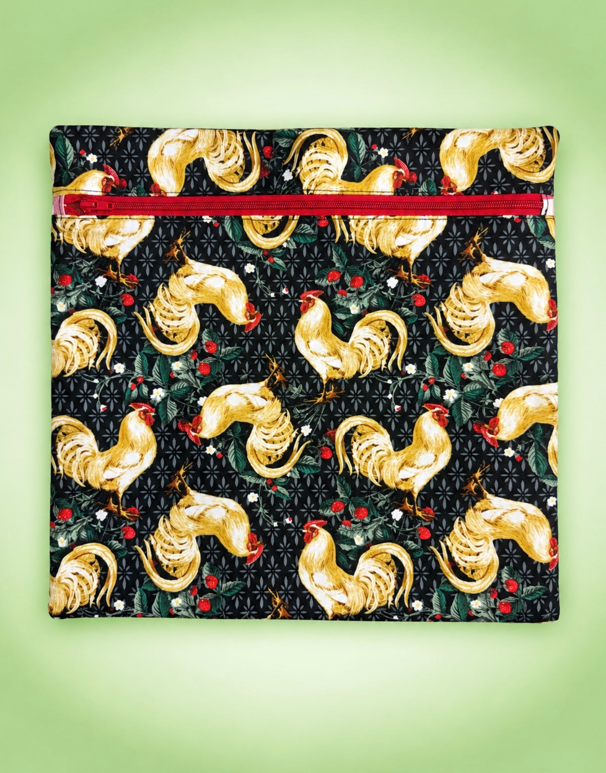Project Bag for Cross Stitch with roosters and flowers