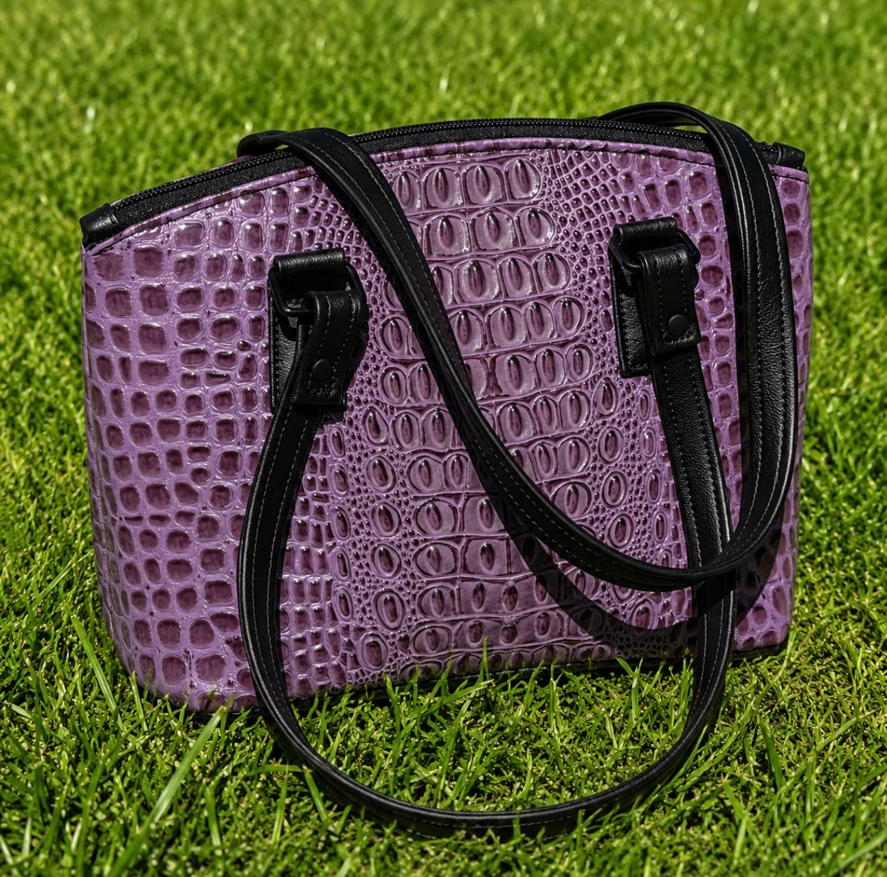 Purple faux crocodile bag