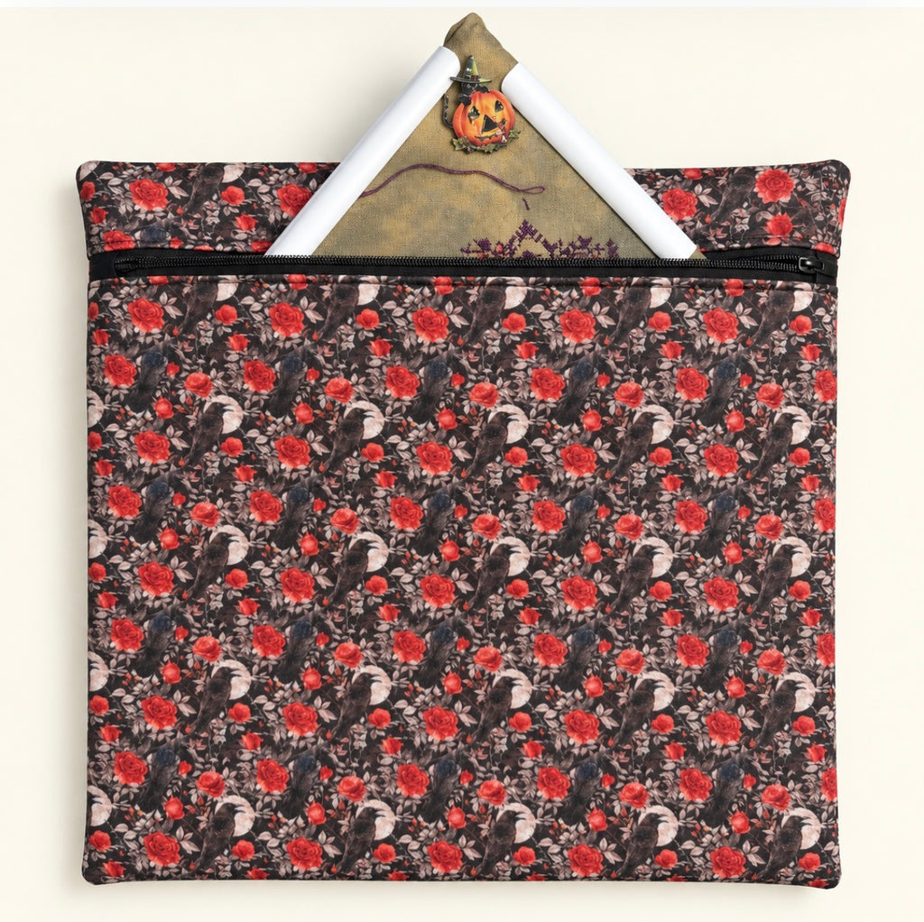 Project Bag for Cross Stitch with ravens, roses and moons