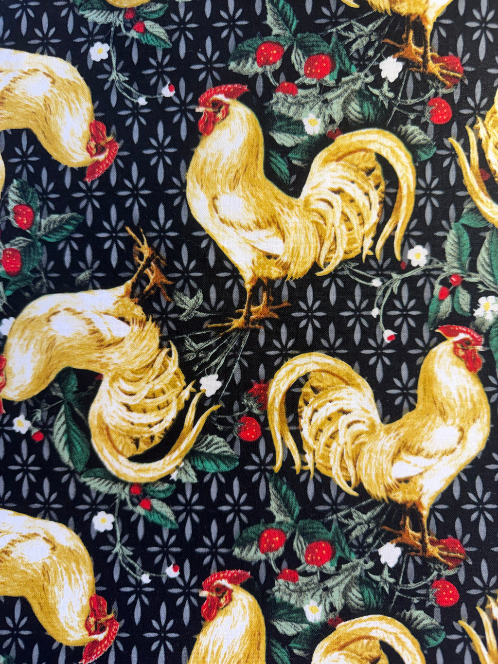 Project Bag for Cross Stitch with roosters and flowers