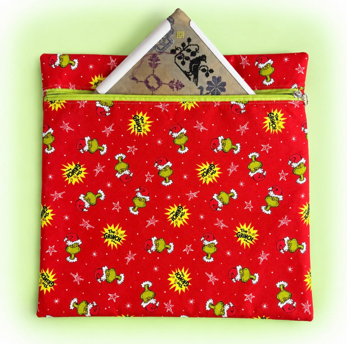 Festive Green Holiday Character Project Bag