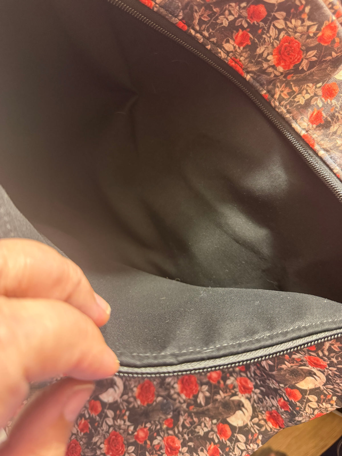Project Bag for Cross Stitch with ravens, roses and moons