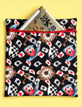 Project Bag for Cross Stitch with whimsical top hats, playing cards and stop watches