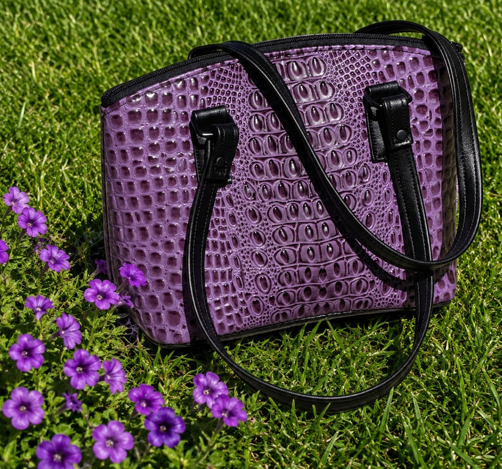Purple faux crocodile bag