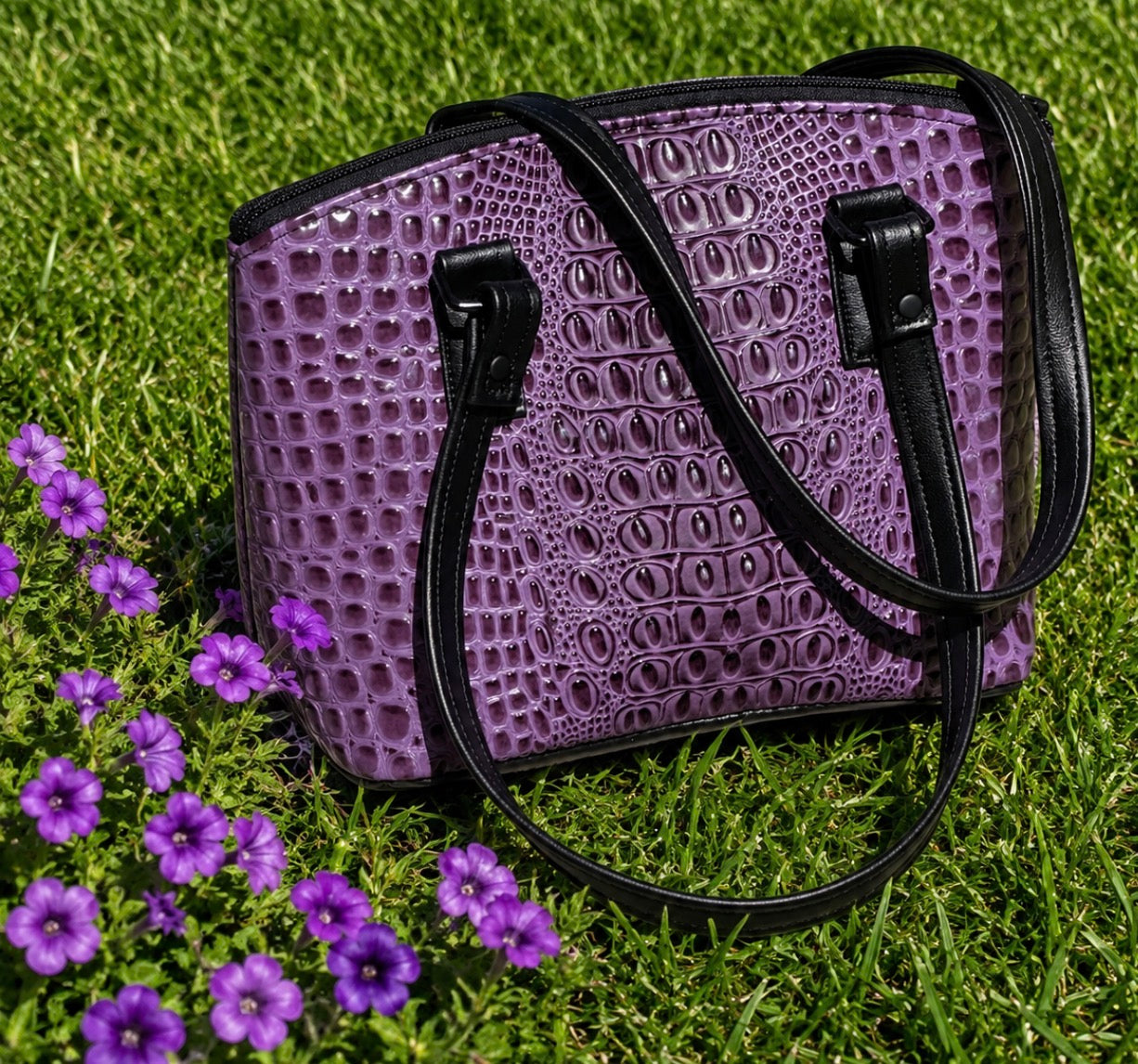 Purple faux crocodile bag