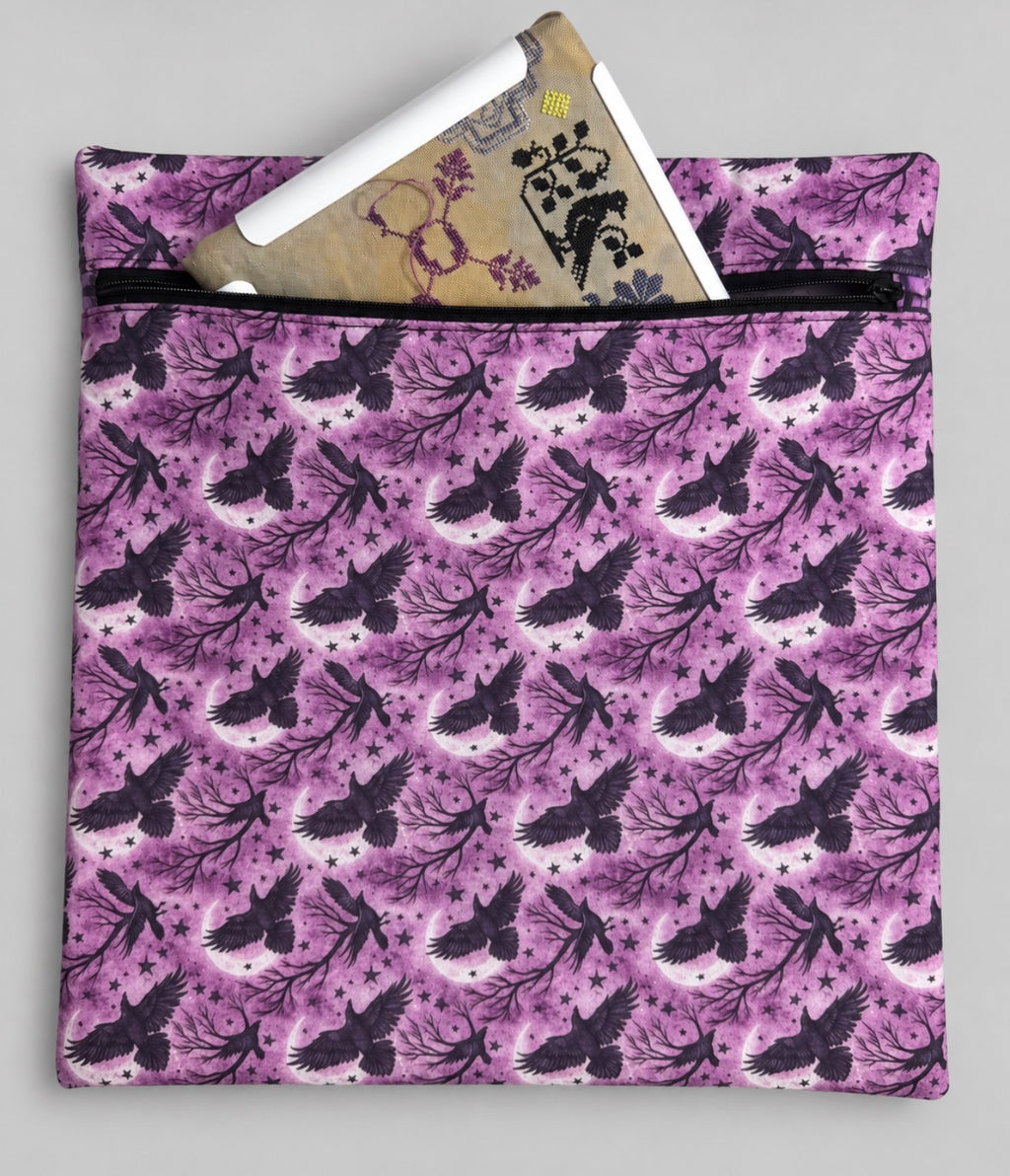 Project Bag for Cross Stitch with ravens, moon and stars