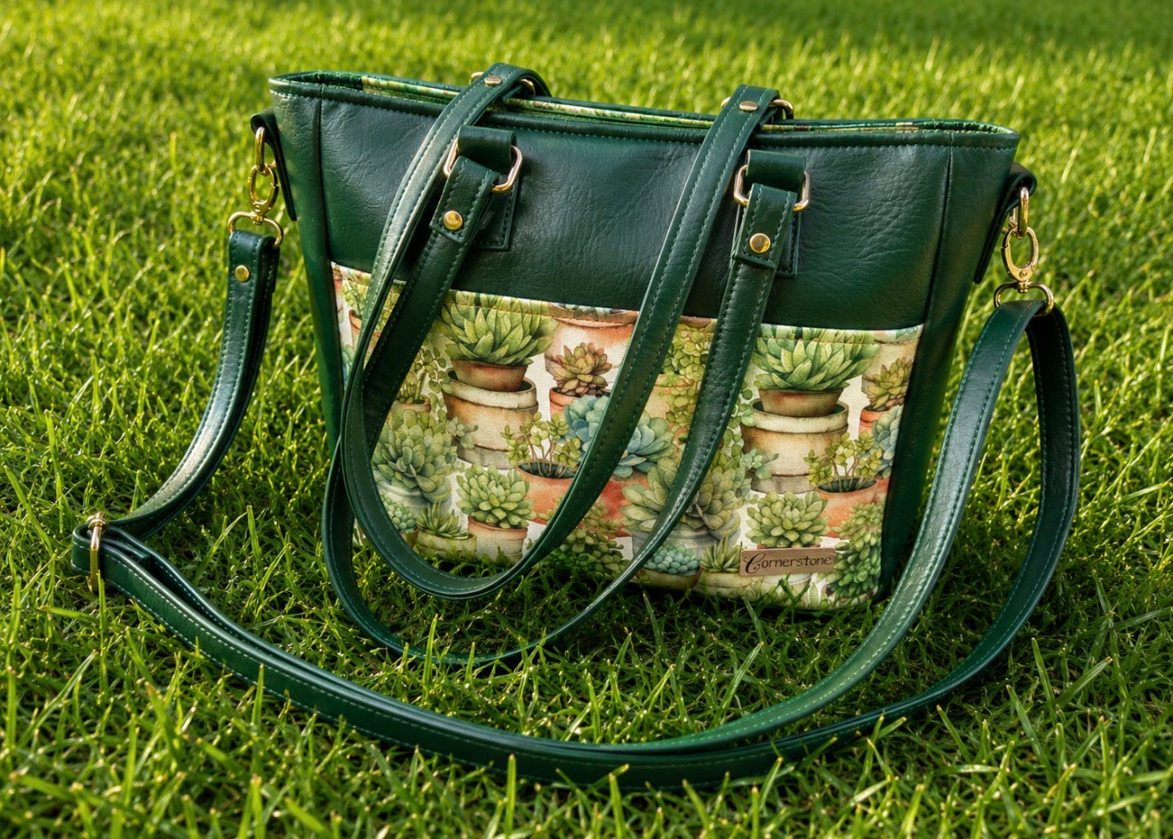 Becca bag with 2 crossbody straps included with succulent vinyl