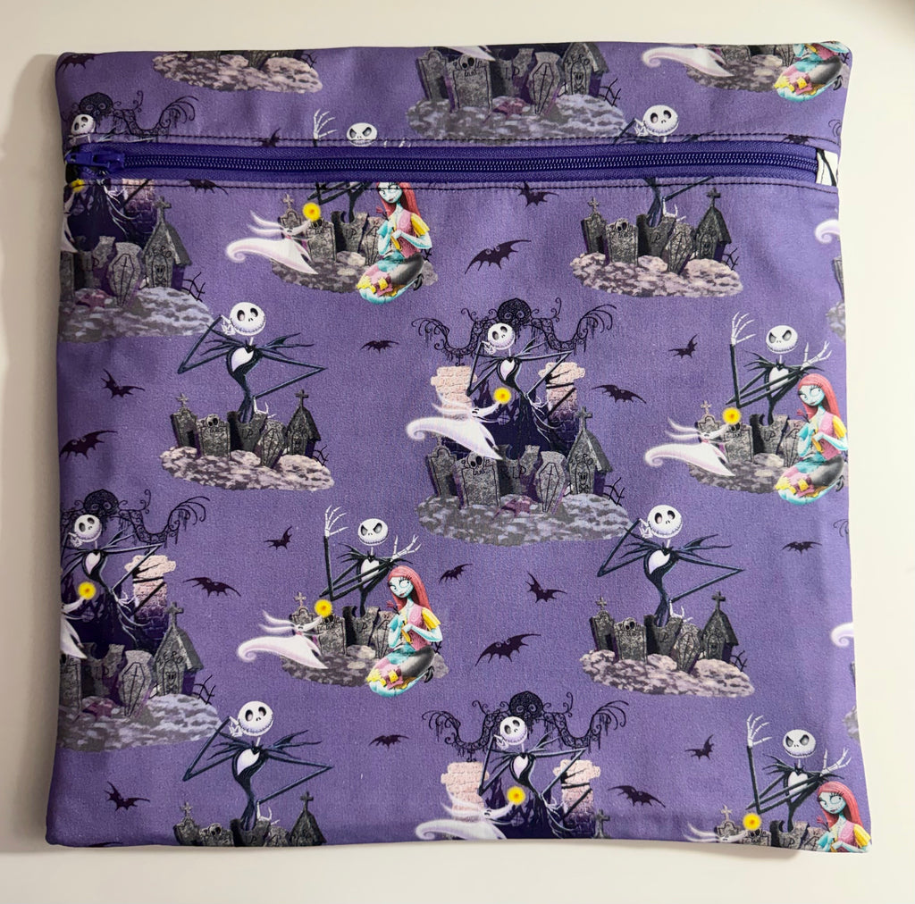 Project Bag for Cross Stitch with skeleton man and stitched woman
