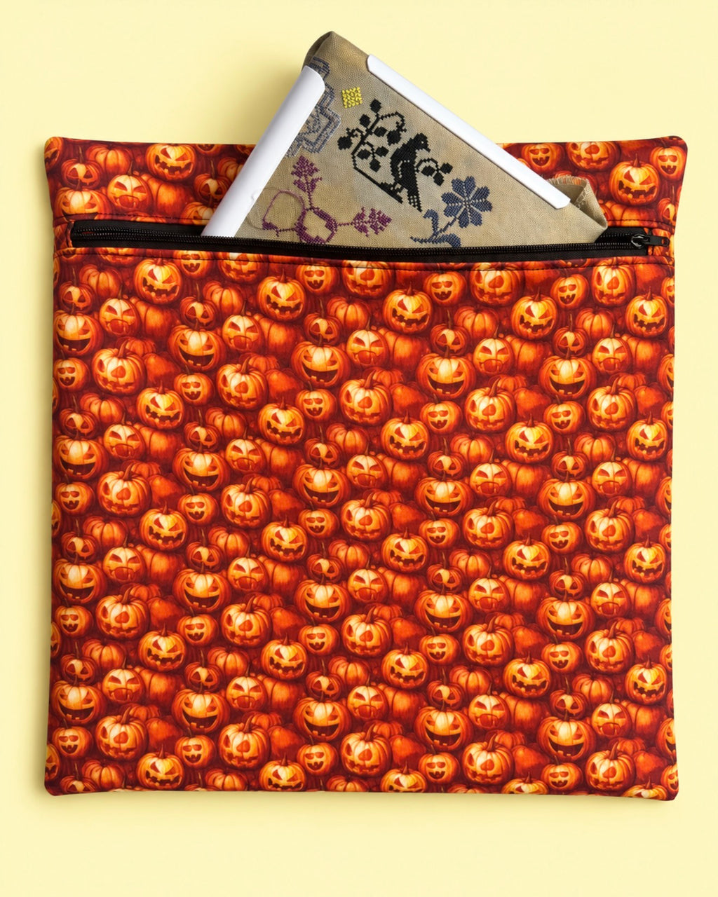 Project Bag for Cross Stitch with spooky pumpkins