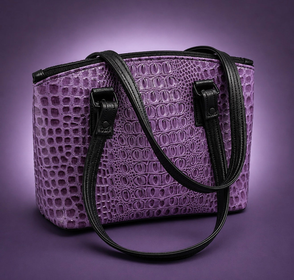 Purple faux crocodile bag