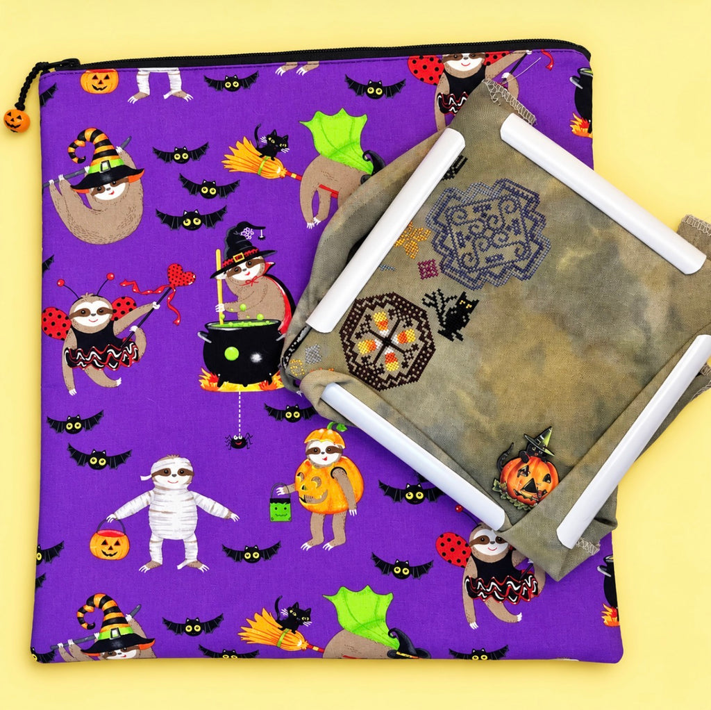 Project Bag for Cross Stitch Halloween w/Sloths with Pocket