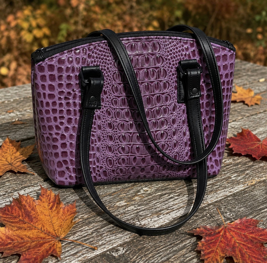 Purple faux crocodile bag